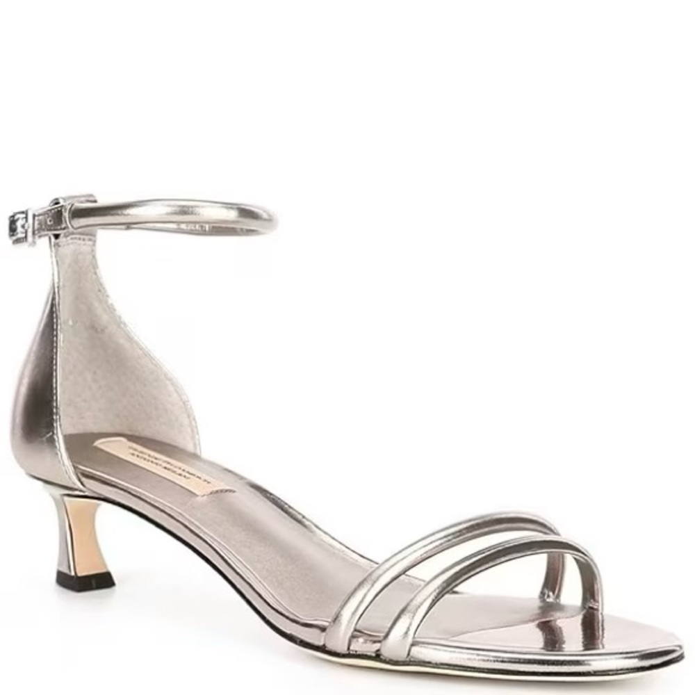 Antonio Melani x Elizabeth Damrich Mama Metallic Ankle Strap Kitten Heel Sandals